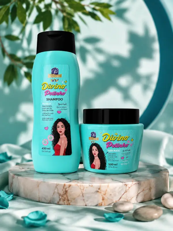 Gamme Cheveux Bouclés Rose Berry Divino Potinho - Shampooing 450ml & Masque Capillaire 500ml